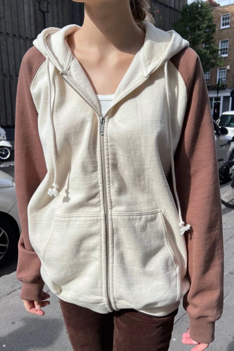 Sweat a Capuche Brandy Melville Christy Color Block Marron Blanche | BFL-44663139